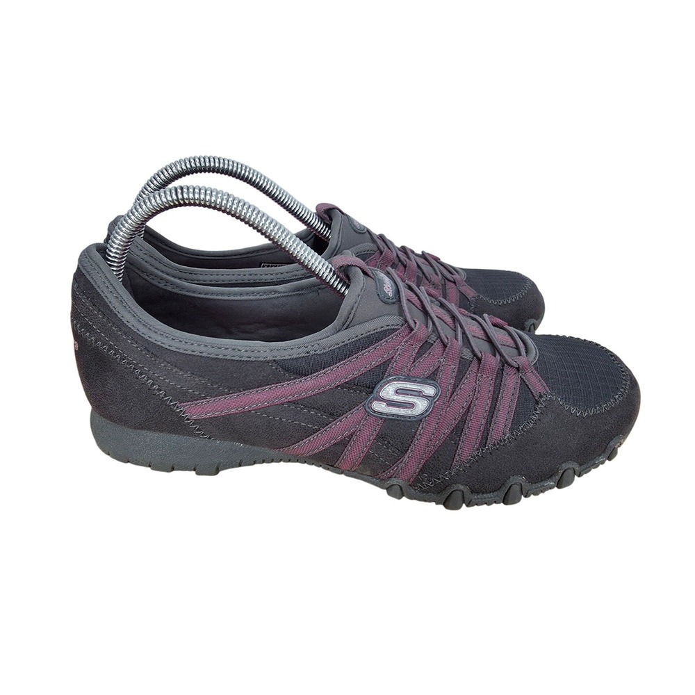 Skechers Bikers Sneakers Womens 9 Gray Burgundy Slip On Lightweight Comfort Shoe